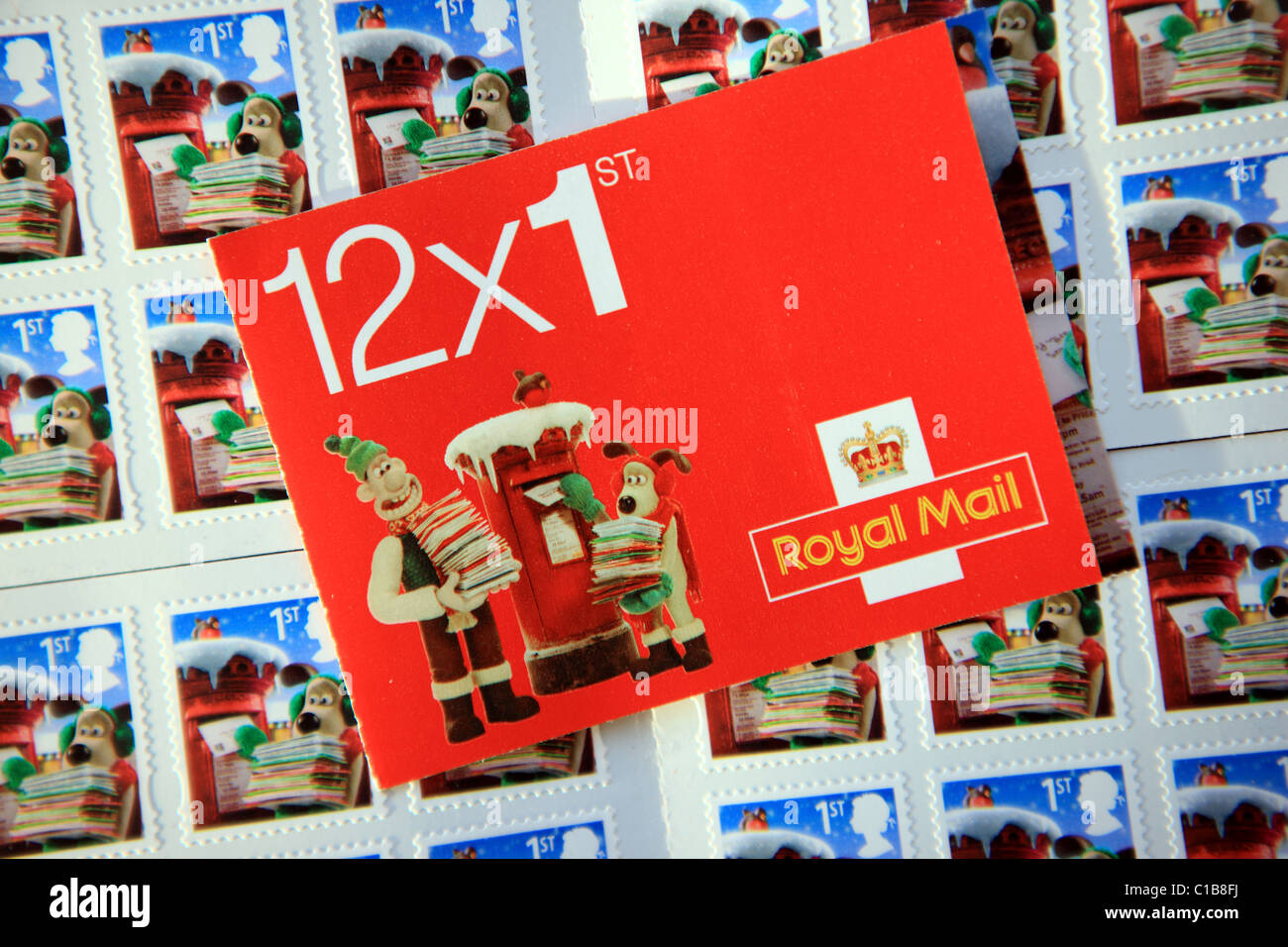 Buch der Royal Mail erster Klasse Weihnachtsmarken Stockfoto