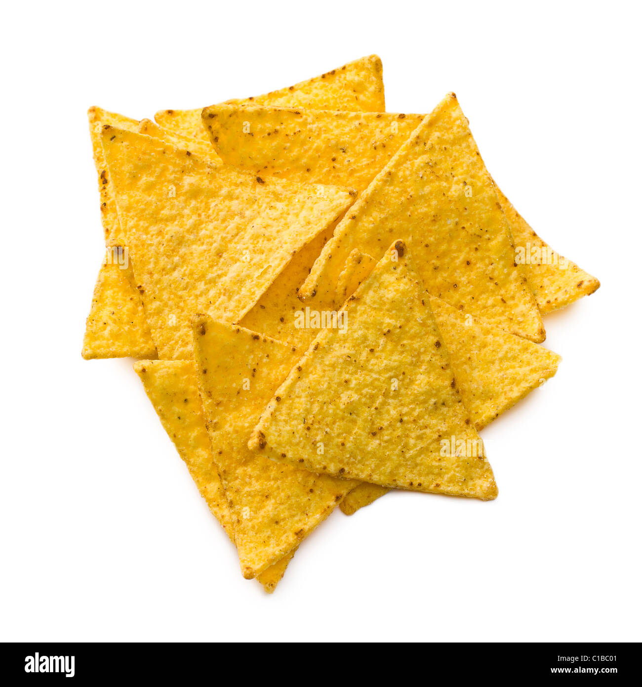 die Nachos Chips auf weißem Hintergrund Stockfoto