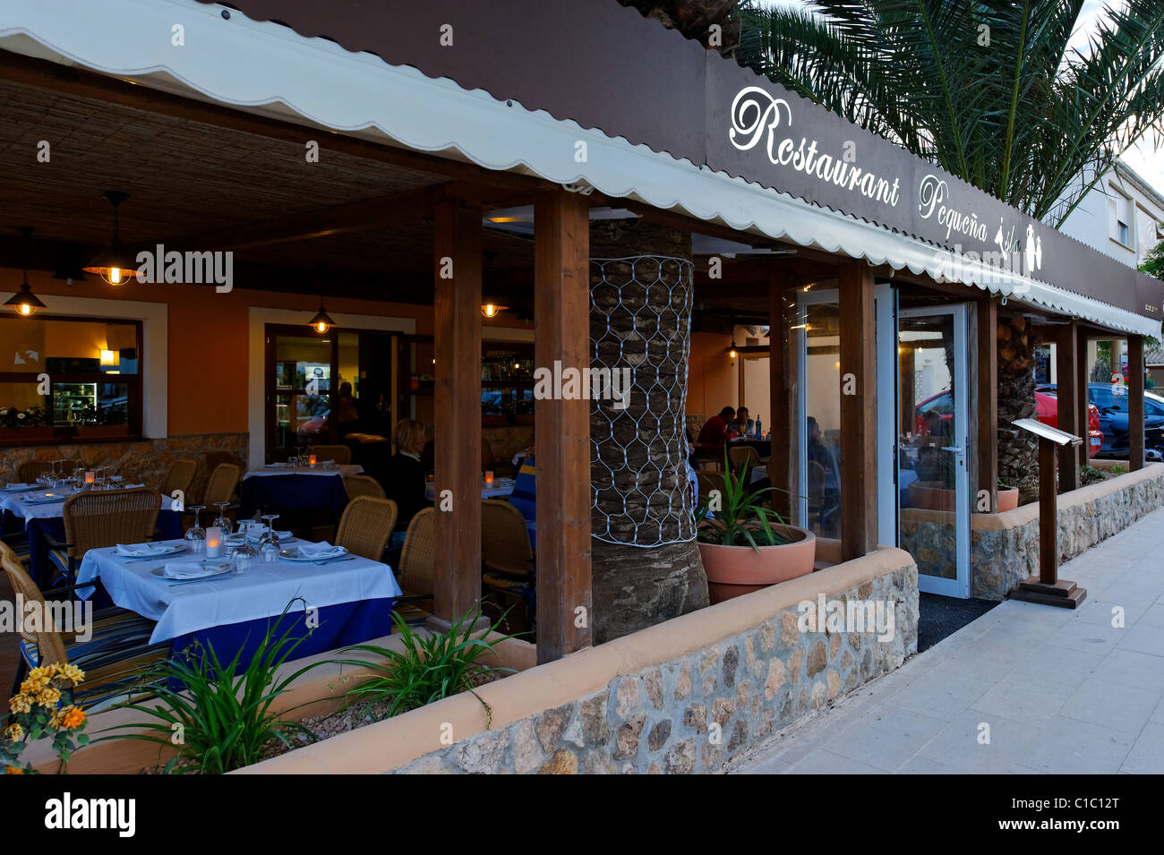 Pequena Isla Restaurant, Mola, Formentera, Balearen, Spanien, Europa Stockfoto