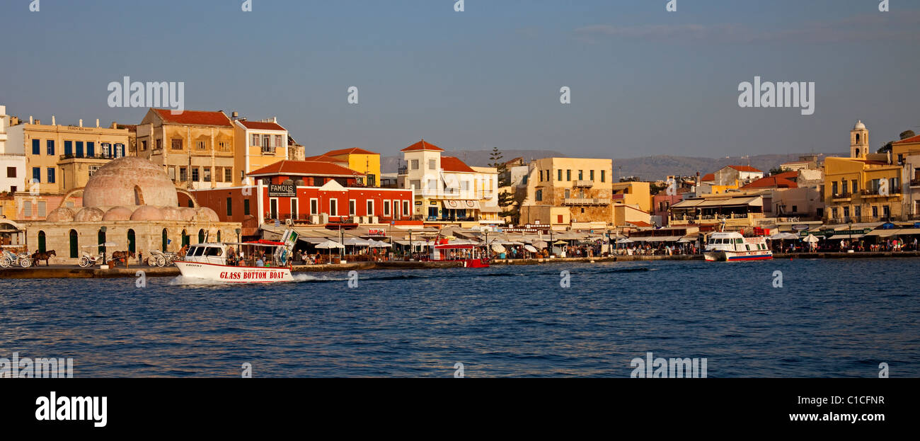 Chania Hafen Kreta Glasboden-Boot Griechenland Europa Stockfoto