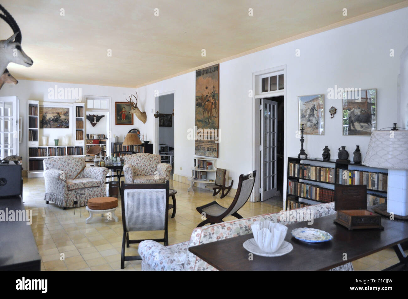 Finca la Vigia, Ernest Hemingway-Haus: das Wohnzimmer. Stockfoto