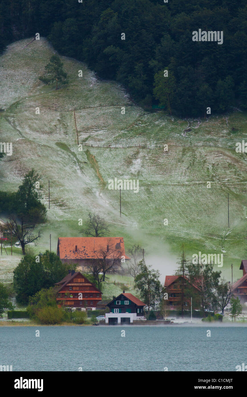 Land Seitenansicht in der Schweiz mit See Stockfoto