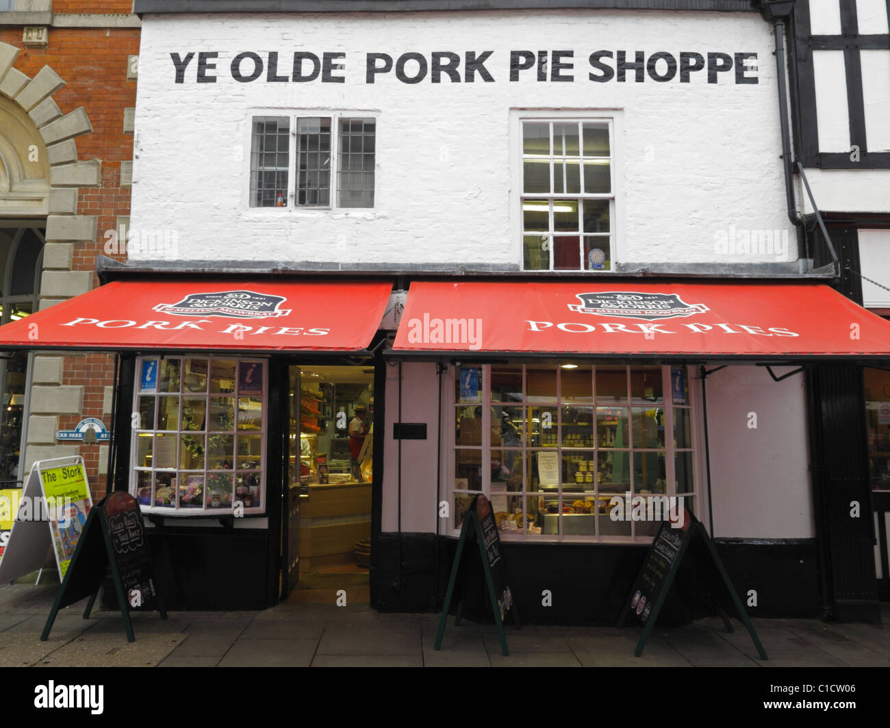 Das "Ye Olde Shoppe Pork Pie", Melton Mowbray, Leicestershire, England. Stockfoto