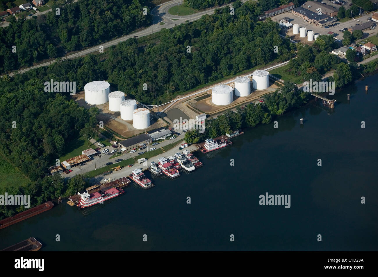 Luftaufnahme über Consol Energy Schleppboote angedockt Manongahela Fluss Pennsylvania Stockfoto
