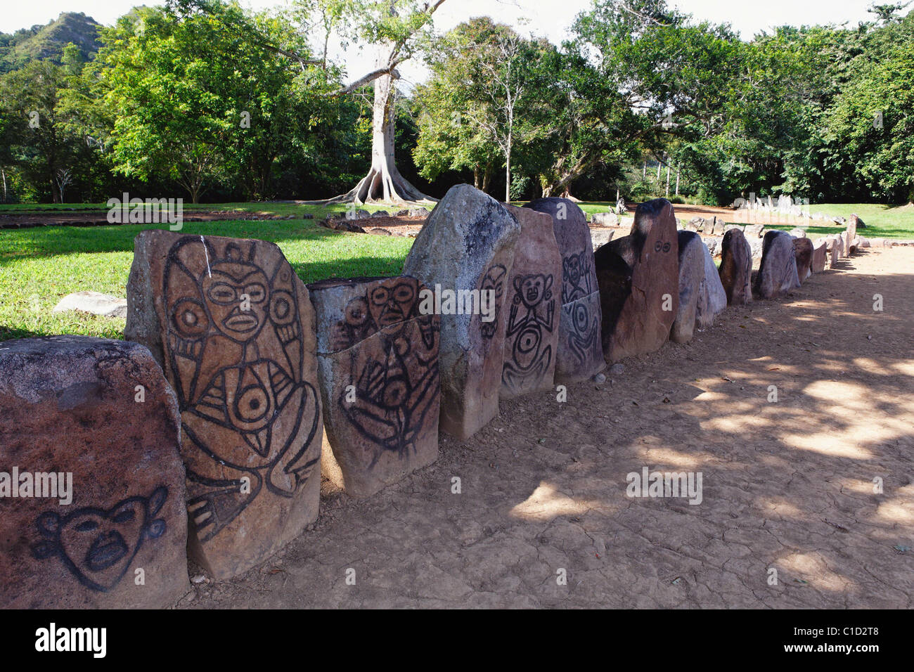 Petroglyph auf Caguana Zeremoniell Park, Utuado, Puerto Rico Stockfoto