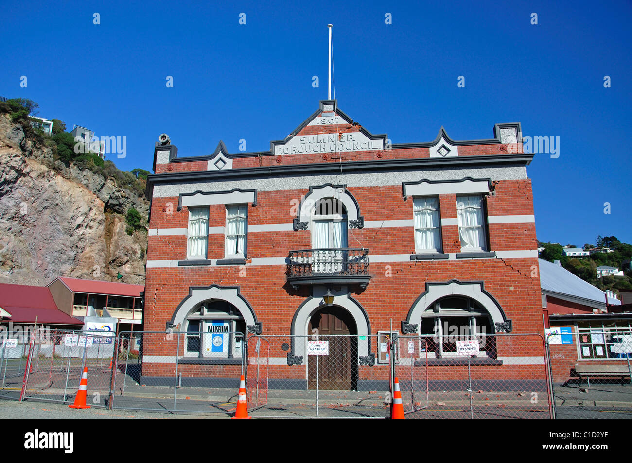 Historische Gebäude vom 22. Februar 2011 beschädigt Erdbeben, Sumner, Christchurch, Canterbury, Südinsel, Neuseeland Stockfoto