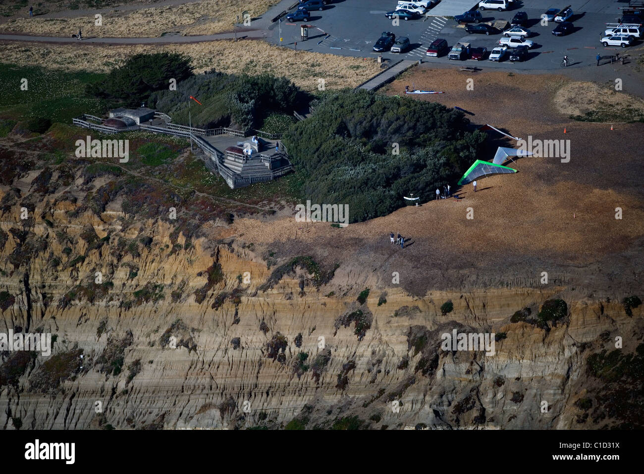 Luftaufnahme über Hängegleiter Start Fort Funston San Francisco Kalifornien Stockfoto