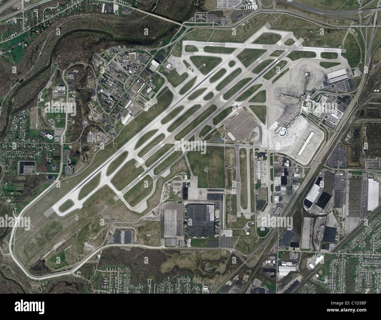 Luftbildkarte Draufsicht Cleveland Hopkins International Airport Ohio Stockfoto