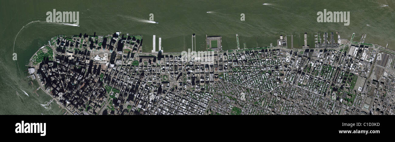 Luftbildkarte Blick über Manhattan Hudson River New York Unterstadt Stockfoto
