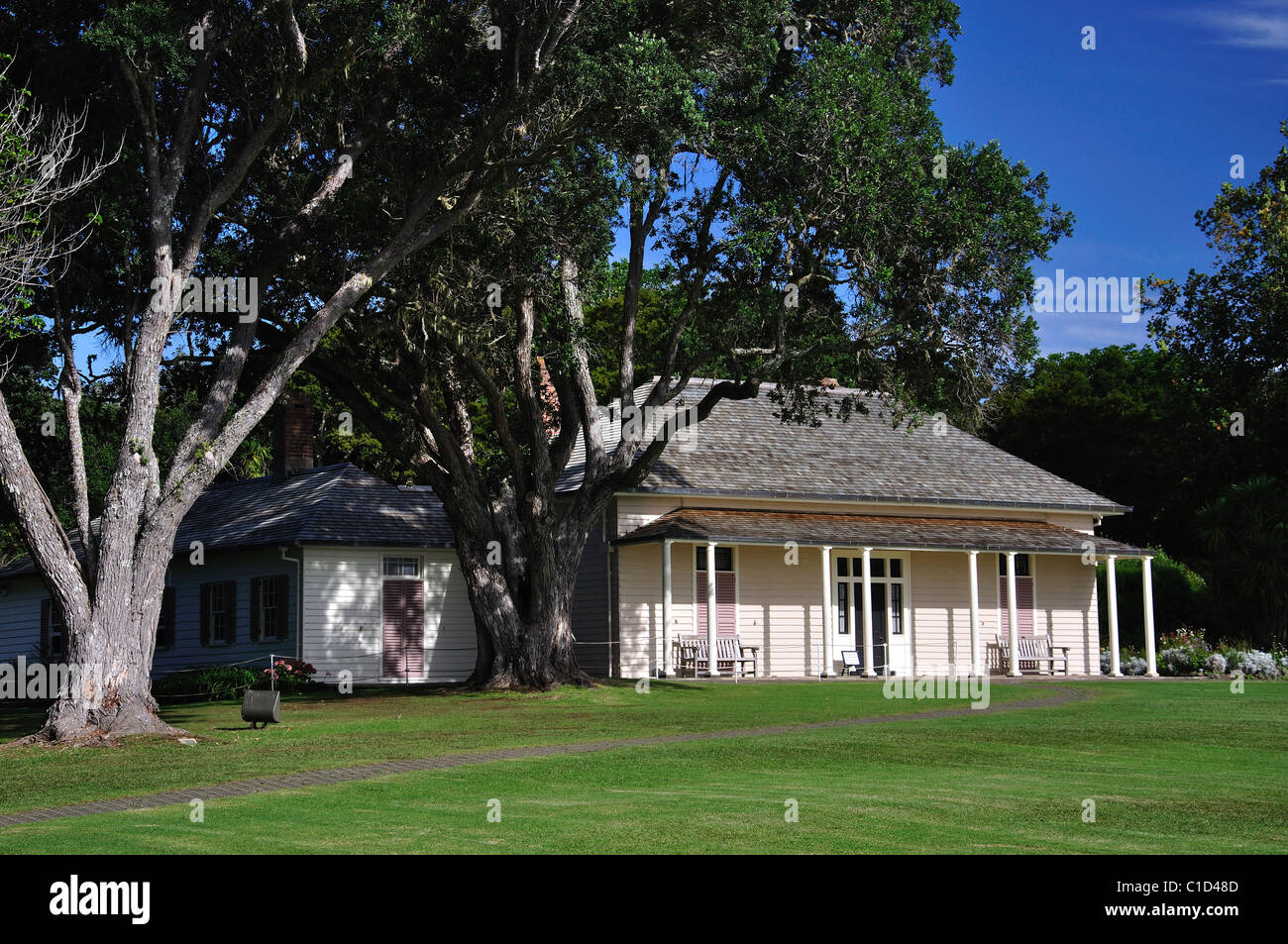 Der Vertrag Haus, Waitangi Treaty Grounds, Waitangi, Bay of Islands, Region Northland, Nordinsel, Neuseeland Stockfoto