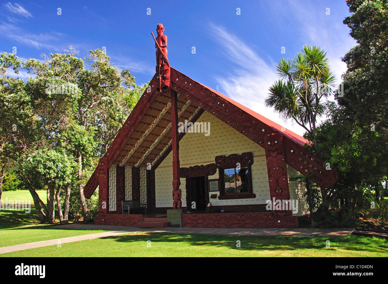 TE Whare Runanga Meeting House, Waitangi Treaty Grounds, Waitangi, Bay of Islands, Northland Region, North Island, Neuseeland Stockfoto