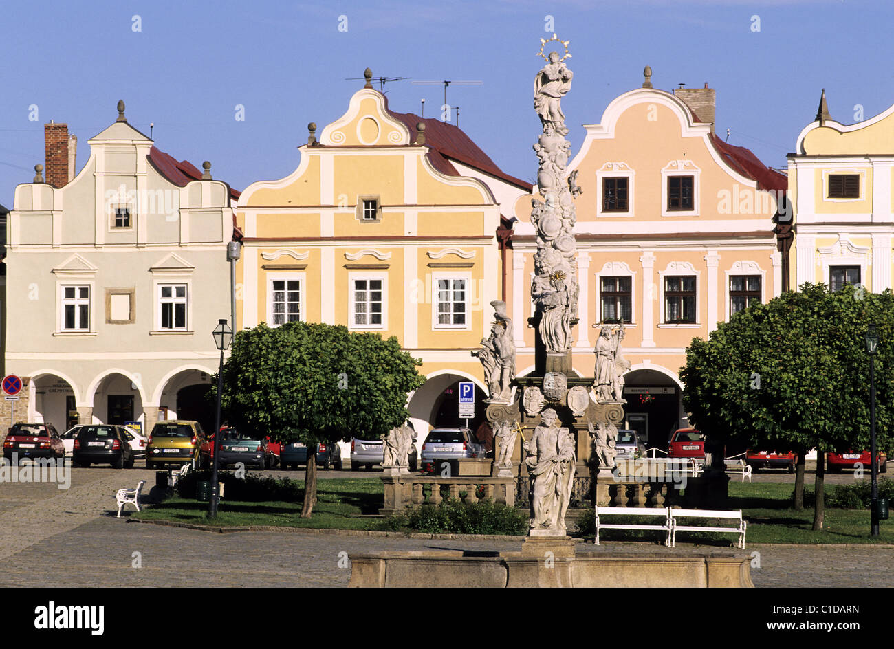 Tschechische Republik-Mähren-Telc Altstadt als Weltkulturerbe von der UNESCO Zachariase Z Hradce Platz & seine Spalte aufgeführt Stockfoto