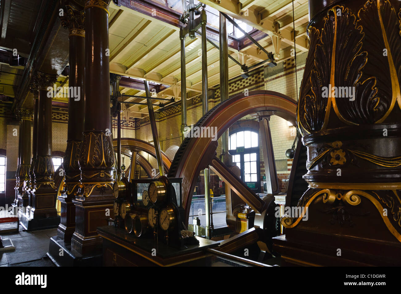 Gimson Strahl Motoren an der Abtei Pumping Station Museum, Leicester, Leicestershire, England Stockfoto