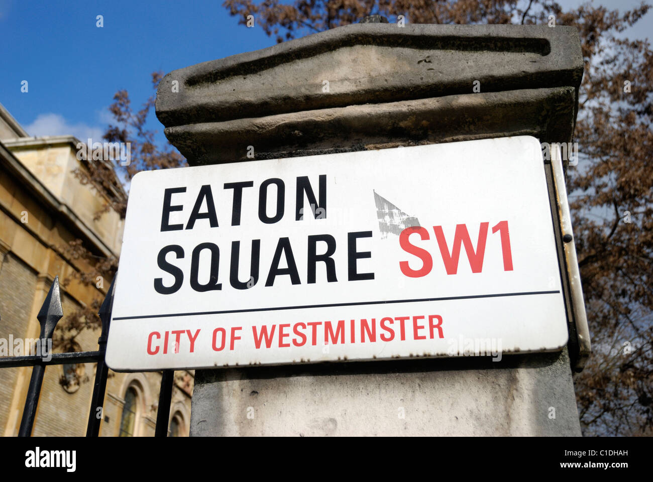 Eaton Square SW1 Straßenschild, Belgravia, London, England Stockfoto