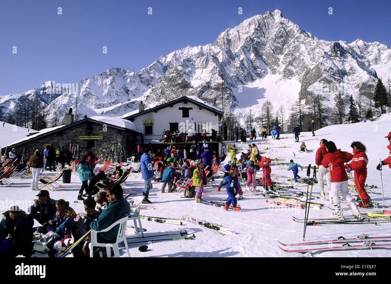 Italien, Valle d ' Aosta, Mont Blanc Courmayeur Skigebiet, Maison Vieille restaurant Stockfoto