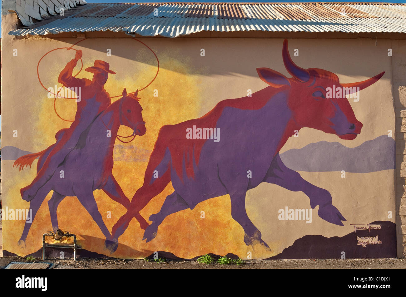 Wandbild von Tamara Thomas Yavapai Street in Wickenburg, Arizona, USA Stockfoto