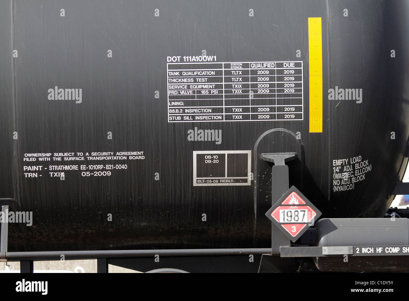 Nomenklatur auf Ethanol Tank Waggon Stockfoto