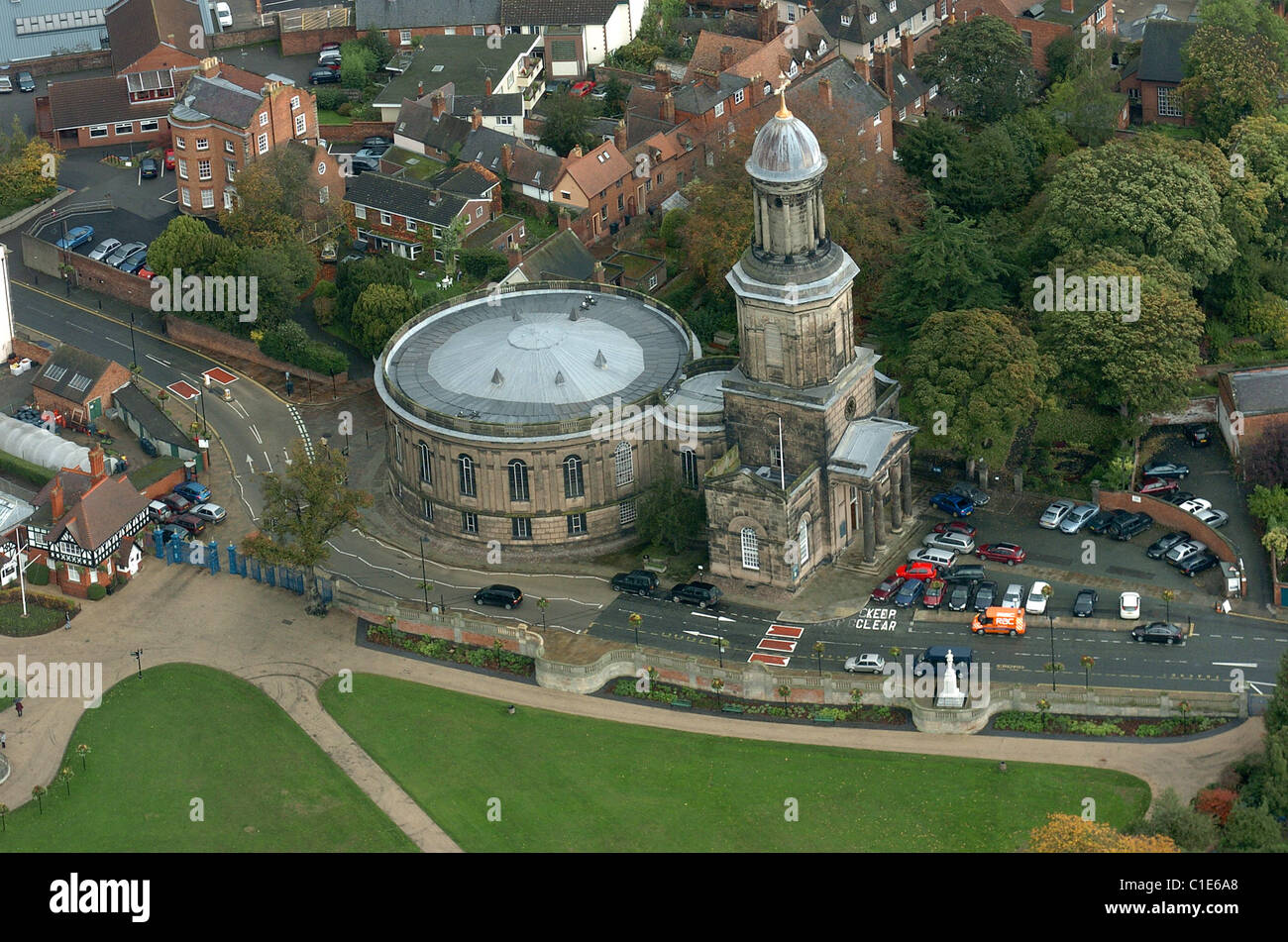 Eine Luftaufnahme der Shrewsbury St. Chads Kirche. Stockfoto
