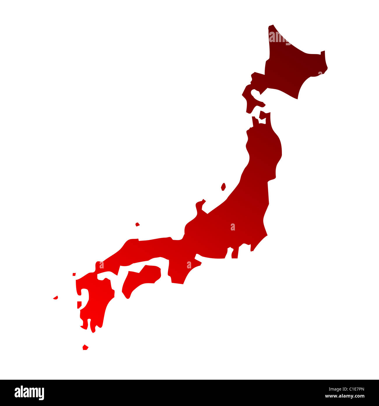 Illustrierte Karte von Japan; isoliert auf weißem Hintergrund. Stockfoto