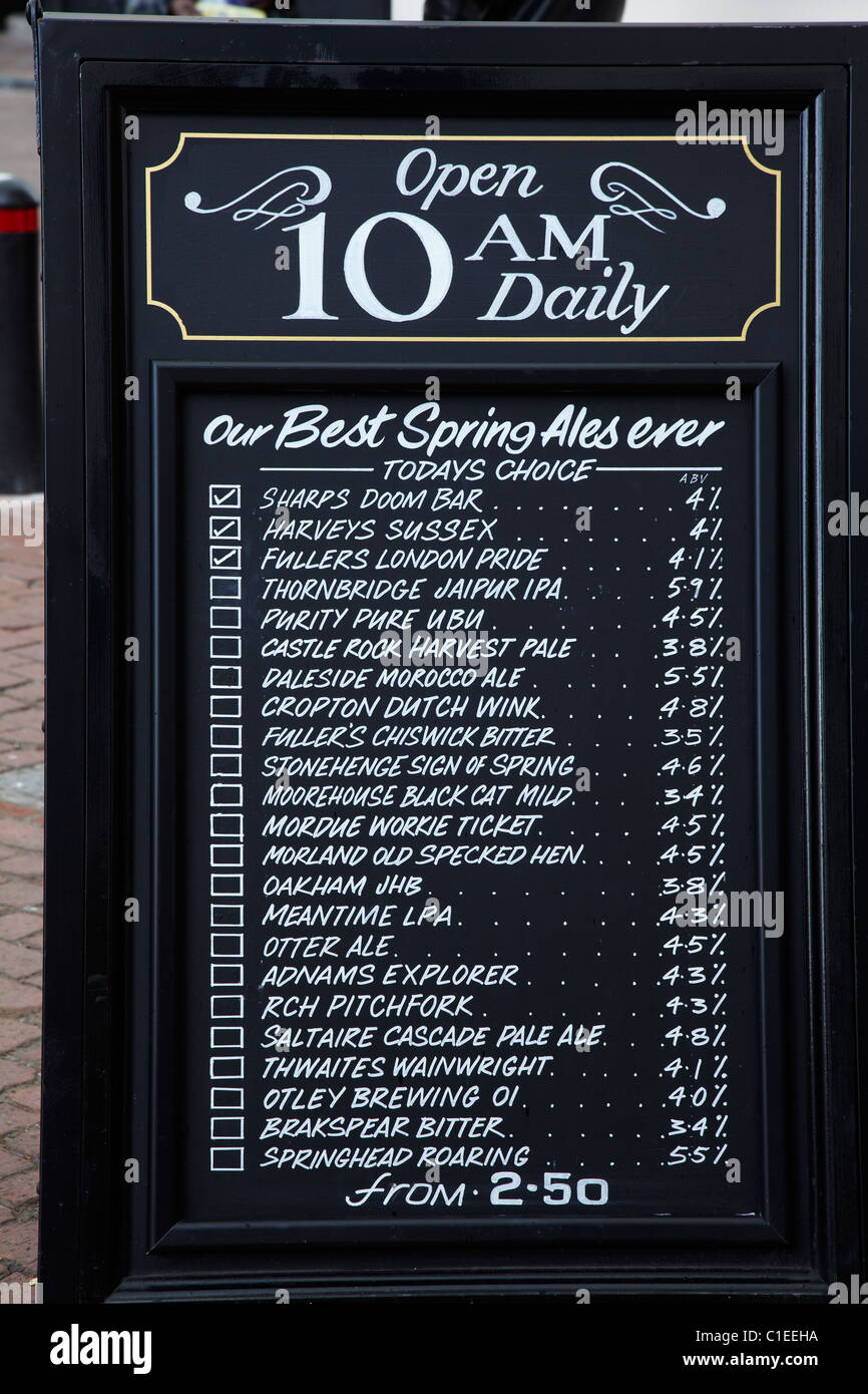 Bier-Liste, die Gassen, Brighton, East Sussex, England, Vereinigtes Königreich Stockfoto
