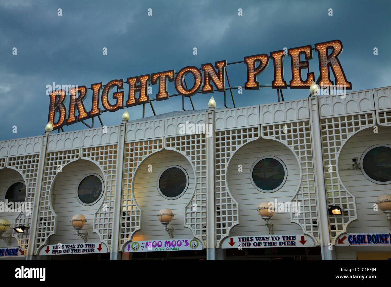 Brighton Pier Zeichen (Brighton Marine Palace und Pier - 1899), Brighton, East Sussex, England, Vereinigtes Königreich Stockfoto
