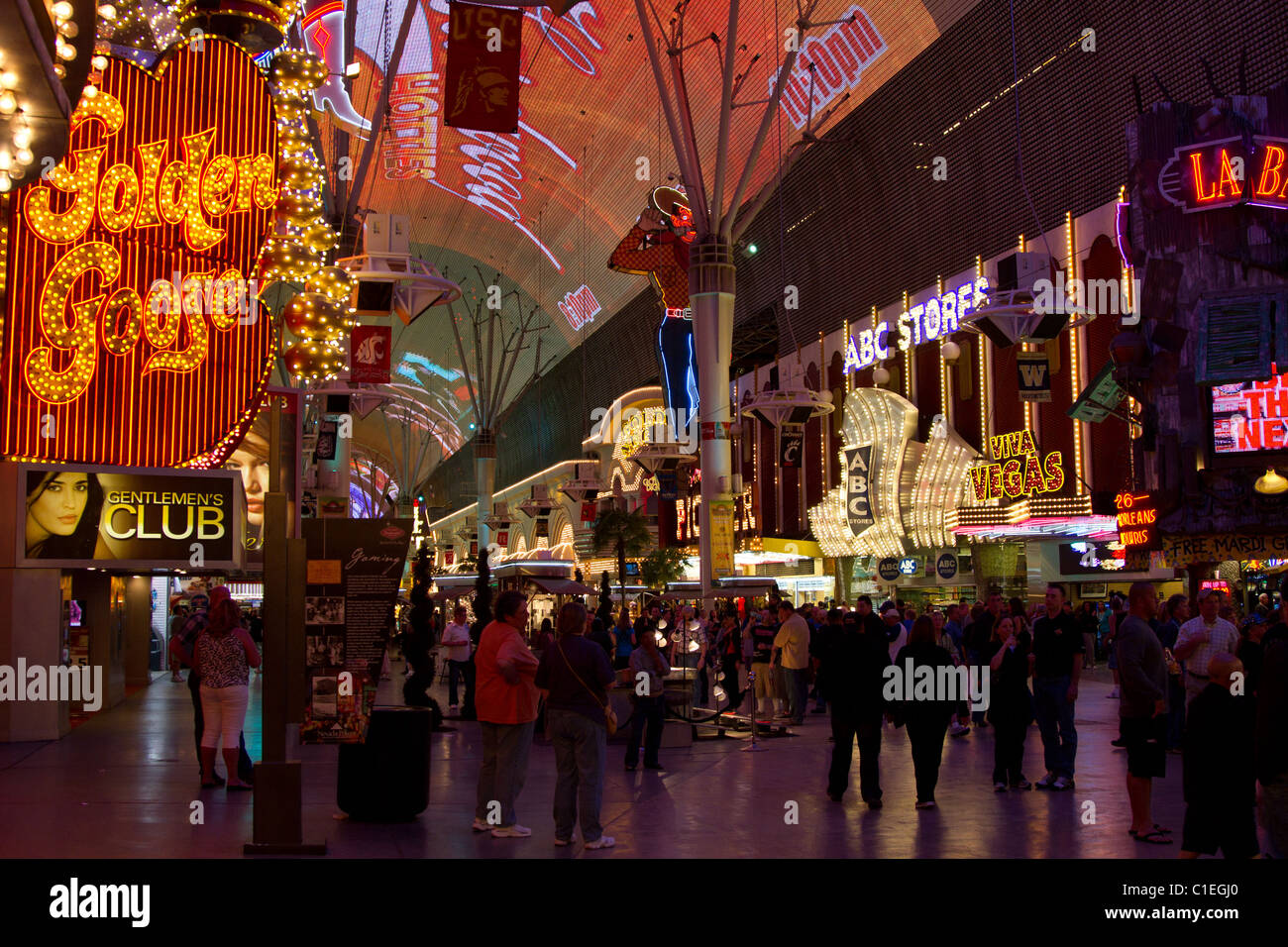 Fremont Street Las Vegas downtown Nacht Stockfoto