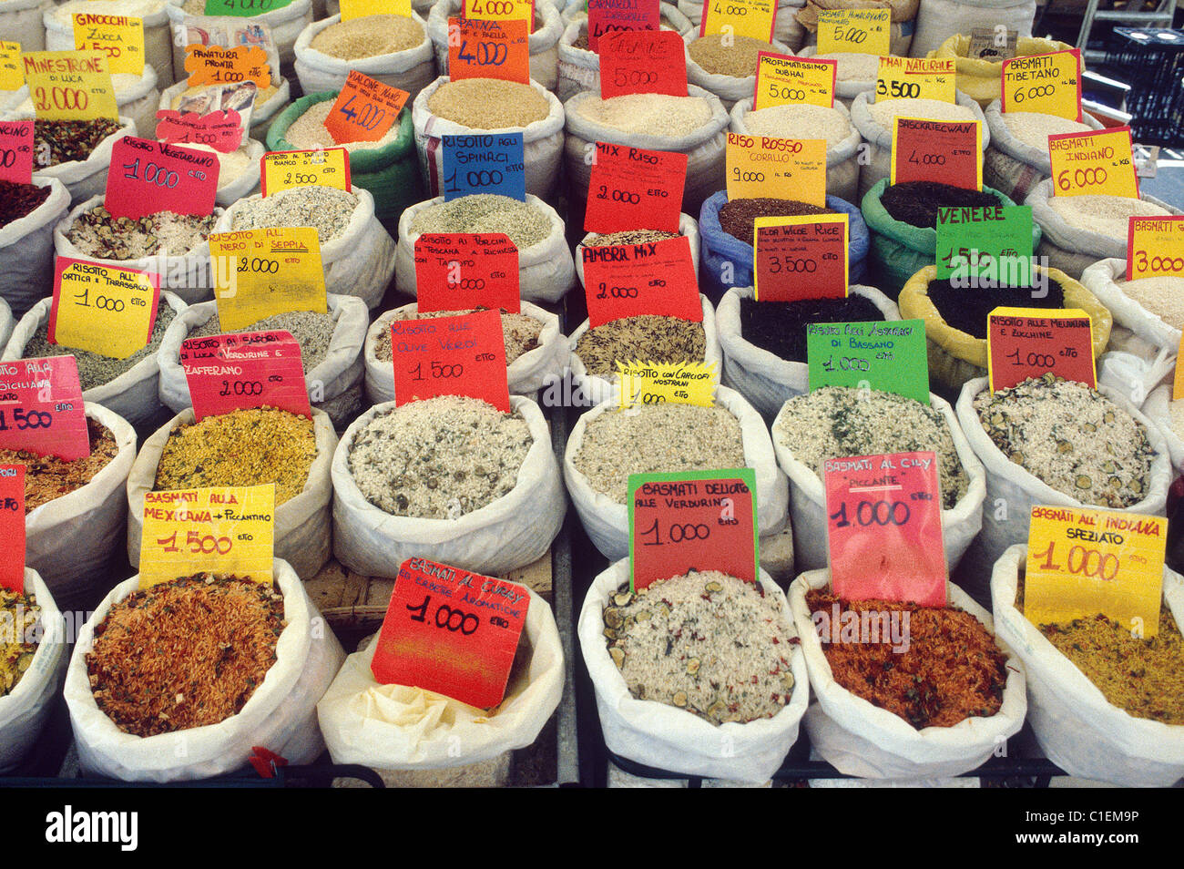 Italien, Venetien, Padova Markt, verschiedene Arten von risotto Stockfoto