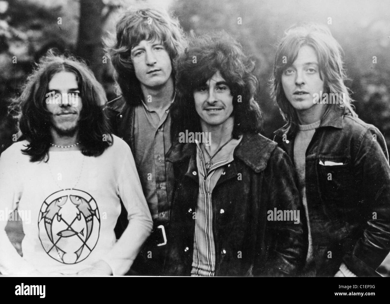 BADFINGER Werbe Foto OfUK Rock-Gruppe im Jahr 1971. Aus l: Mike Gibbins, Peter Ham, Tommy Evans und Joel Molland Stockfoto