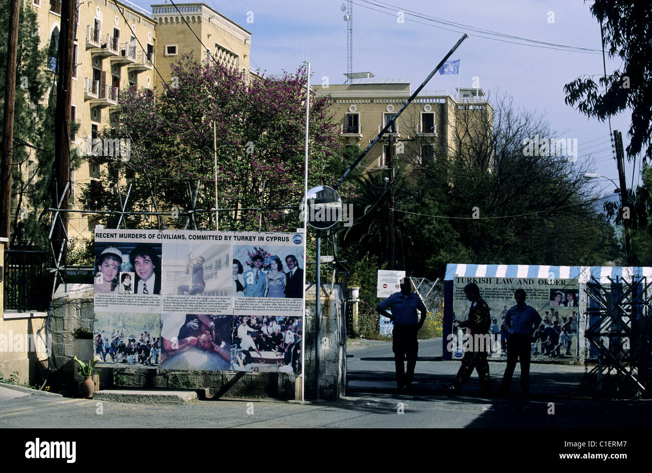 Zypern, Nikosia, nur Kontrollposten der grünen Linie vor Ledra Palace Hotel (UN) Stockfoto