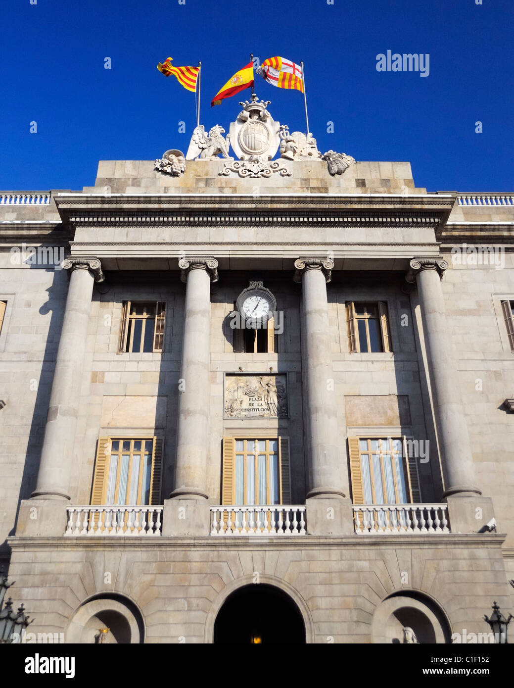 Die Casa De La Ciutat (Rathaus), Plaça de Sant Jaume, Barri Gòtic, Barcelona, Spanien Stockfoto