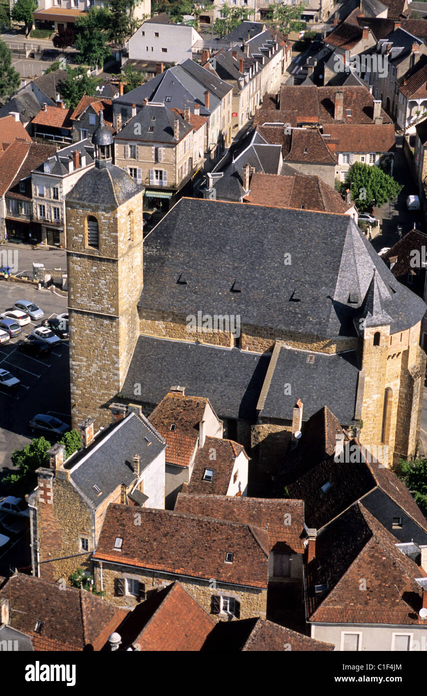 Frankreich, Dordogne, Siorac En Perigord Kirche (Luftbild) Stockfoto