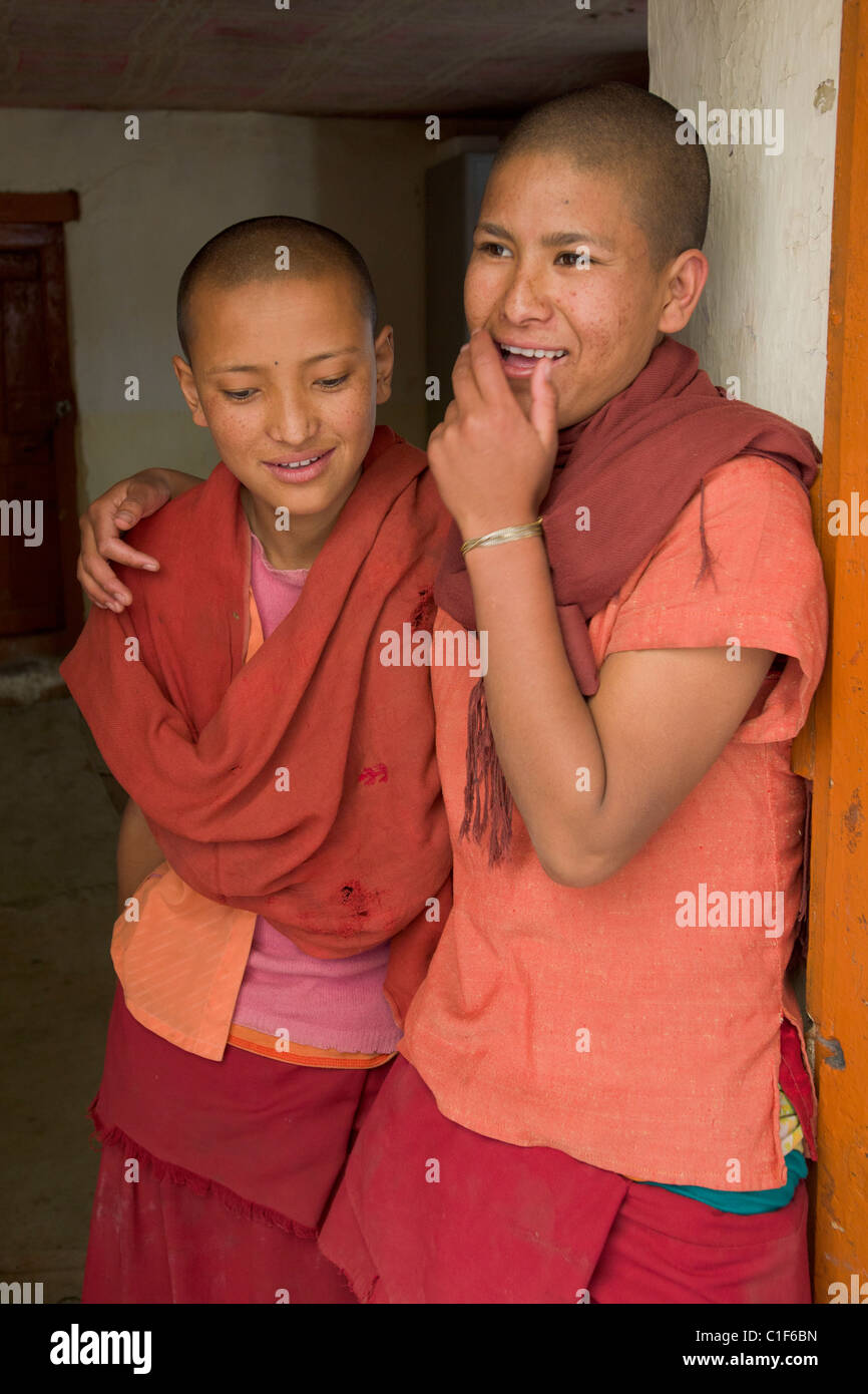 Novizinnen bei Choeling Chulichan Nonnenkloster, Teil des Rizong Gompa, (Ladakh) Jammu & Kaschmir, Indien Stockfoto