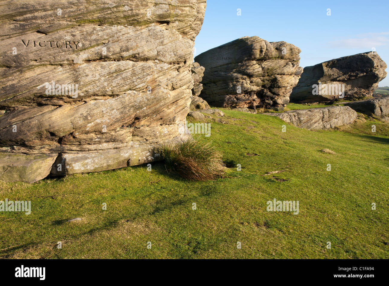 Birchenfarbig Edge - drei Schiffe Denkmal, Derbyshire, England Stockfoto