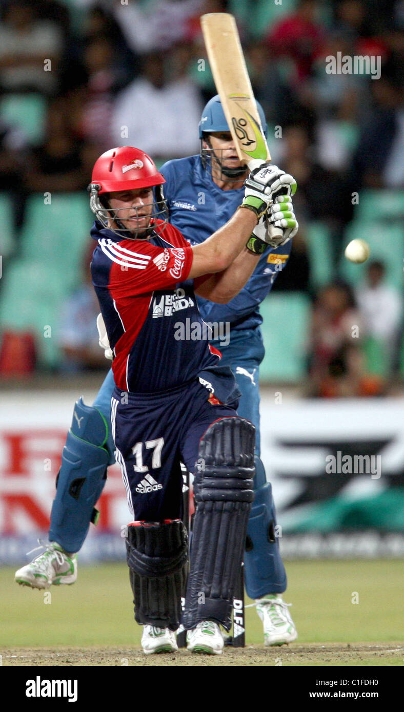Delhi Daredevils Schlagmann AB de Villiers während der DLF IPL Twenty20 Cricket-Turnier Spiel zwischen Deccan Chargers und Delhi Stockfoto