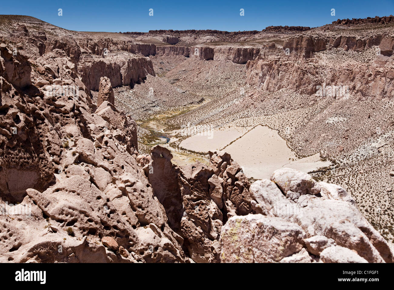 Wüste Landschaftsansicht im Süd-westlichen Bolivien, Südamerika. Stockfoto