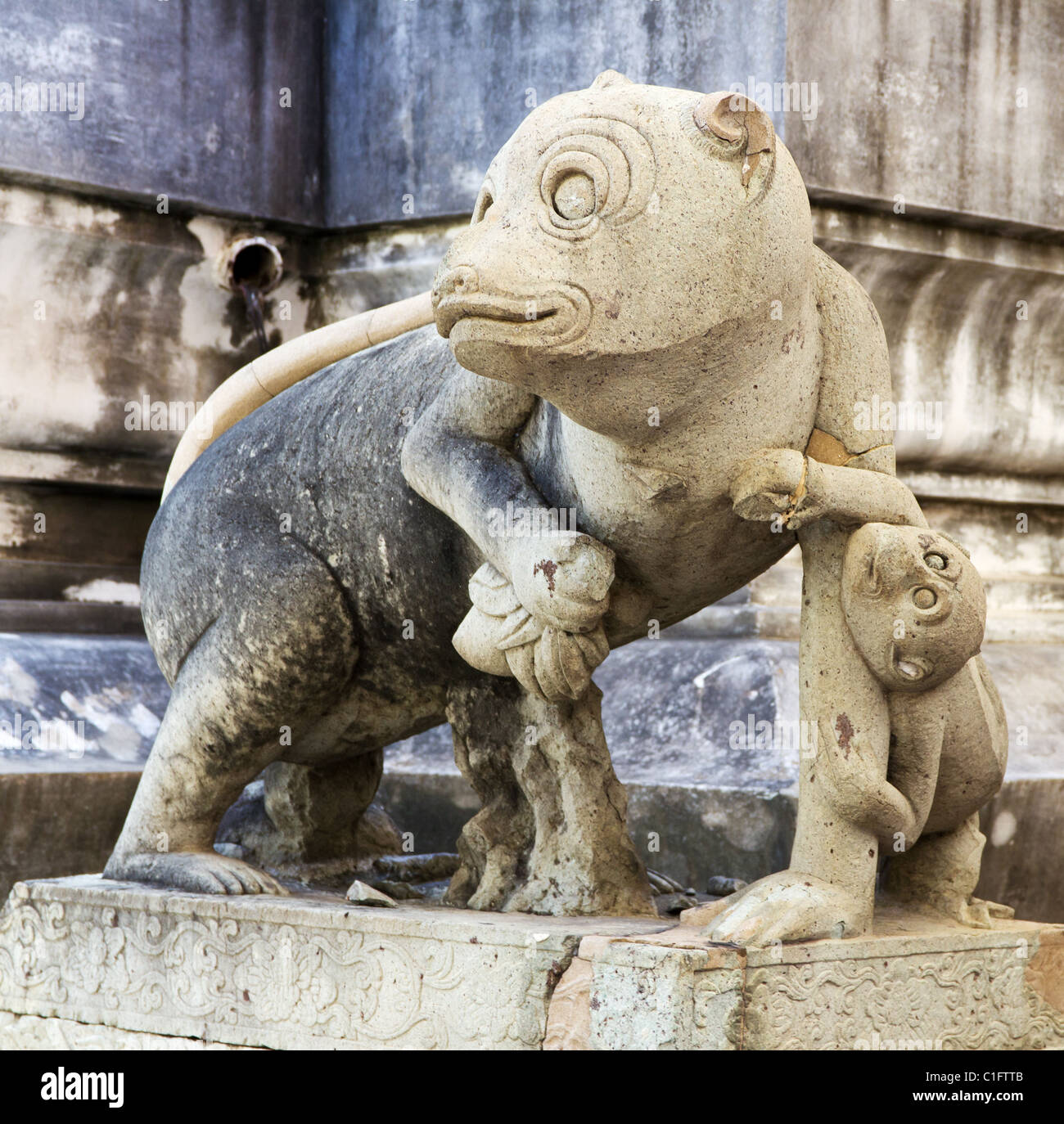 Tierische Steinstatue im Wat Arun in Bangkok, Thailand Stockfoto