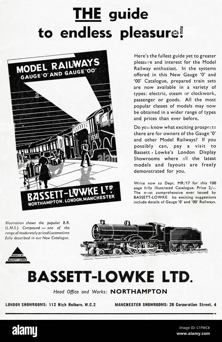 Anzeige in der 1950er Jahre junge Hobby Magazin für BASSETT-LOWKE Modelleisenbahnen in Northampton gemacht Stockfoto