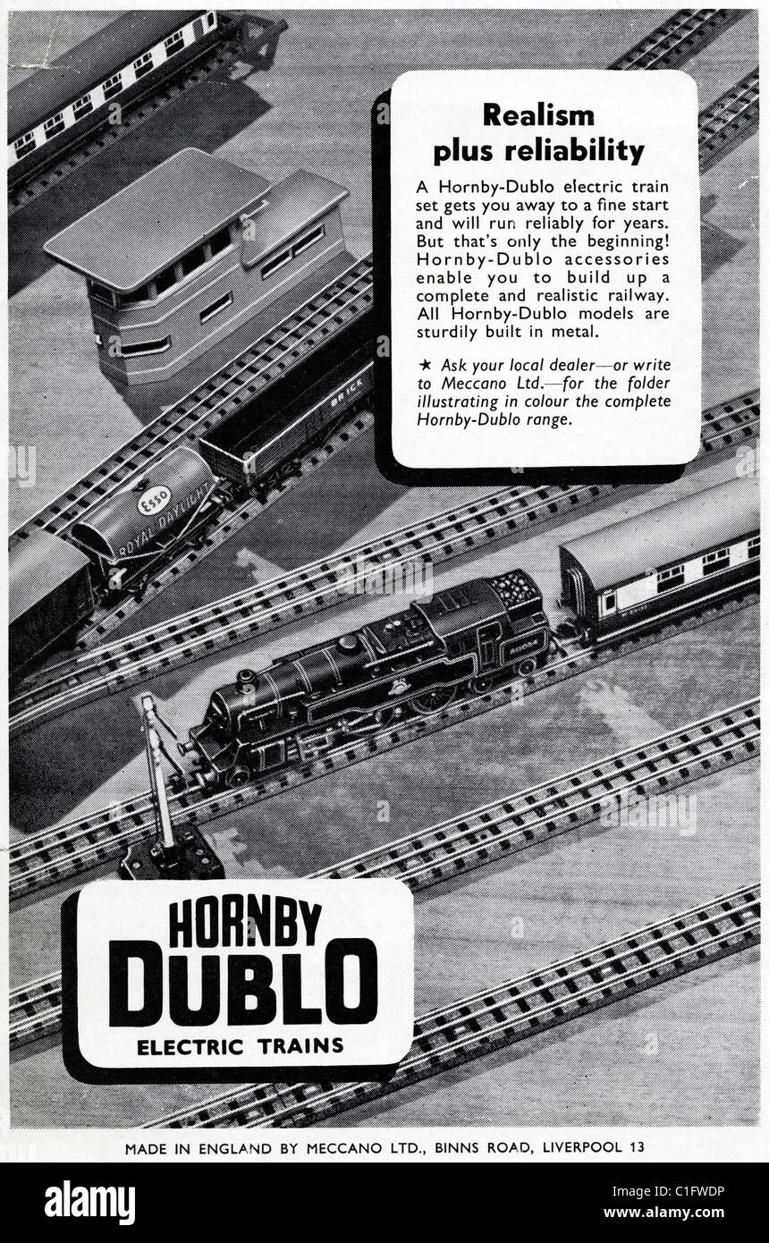 Anzeige in der 1950er Jahre junge Hobby Magazin für HORNBY-DUBLO Modelleisenbahnen von MECCANO gemacht Stockfoto