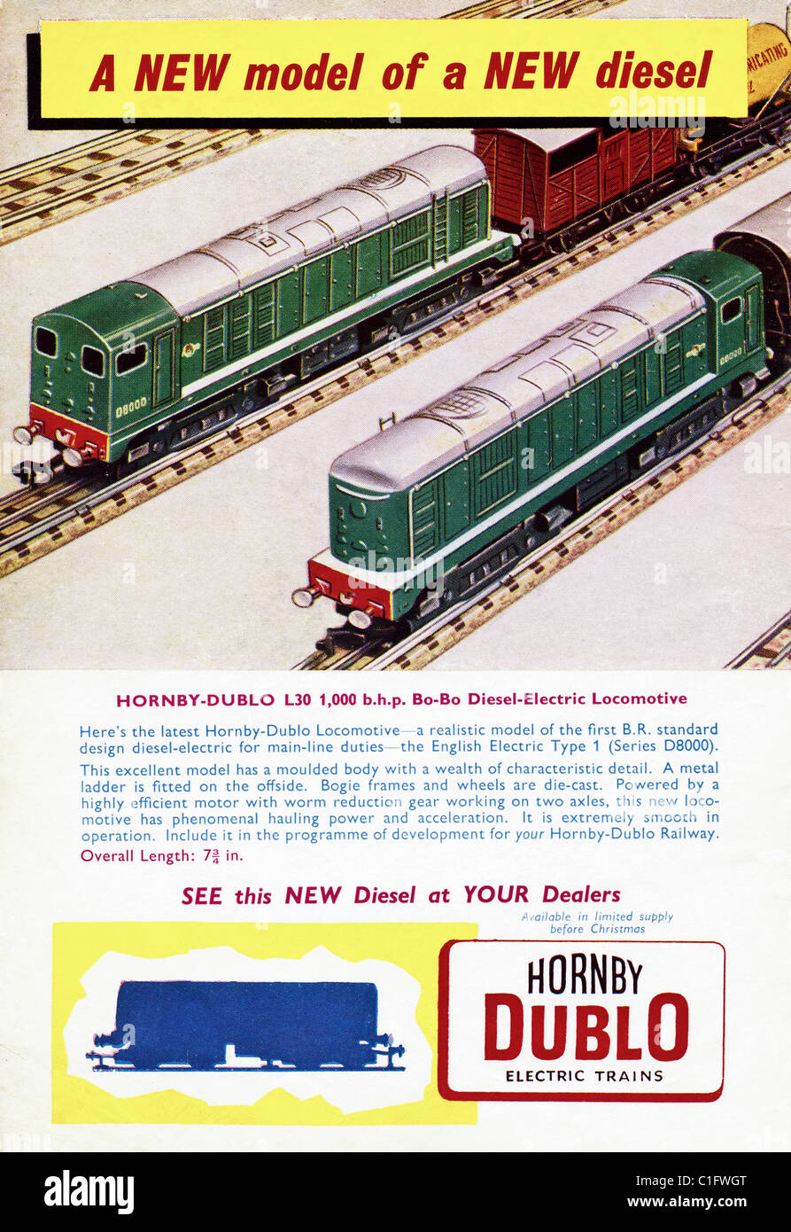 Anzeige in der 1950er Jahre junge Hobby Magazin für HORNBY-DUBLO Modelleisenbahnen Stockfoto