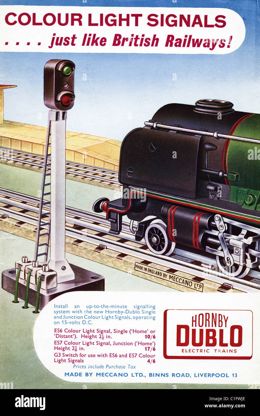 Anzeige in der 1950er Jahre junge Hobby Magazin für HORNBY-DUBLO Modelleisenbahnen von MECCANO gemacht Stockfoto