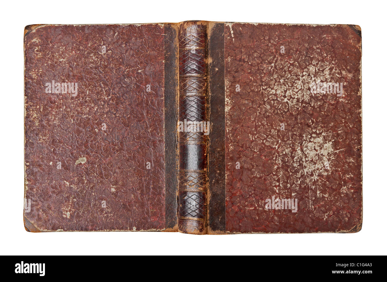 Altes Buch mit Verschleiß isoliert auf weißem Hintergrund Stockfoto