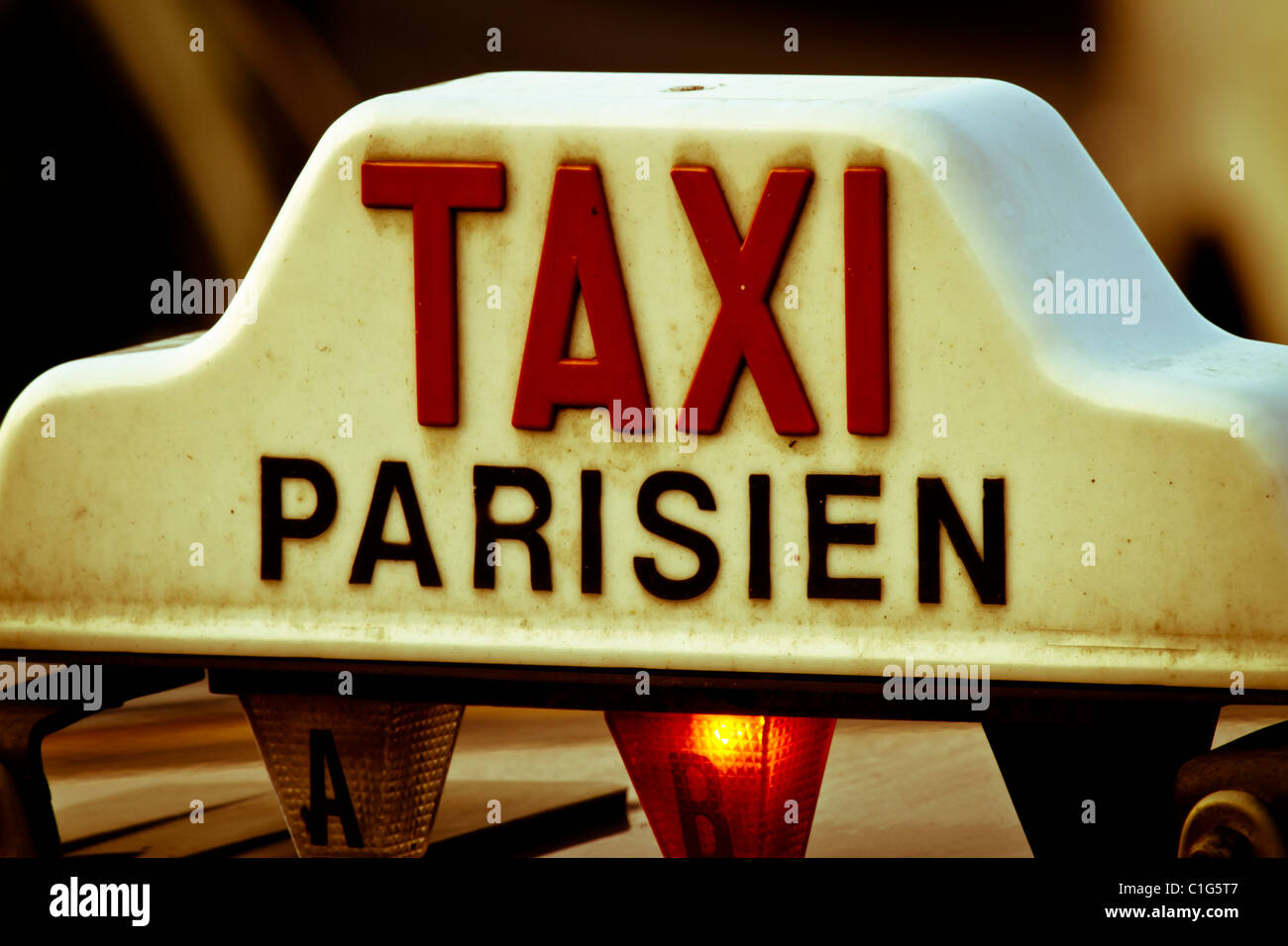 Taxischild. Paris, Frankreich. Stockfoto