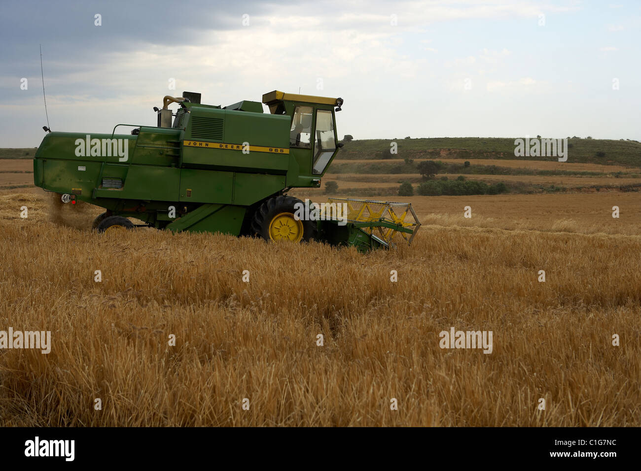 Mähdrescher auf Weizenfeld. Landmaschinen Stockfoto
