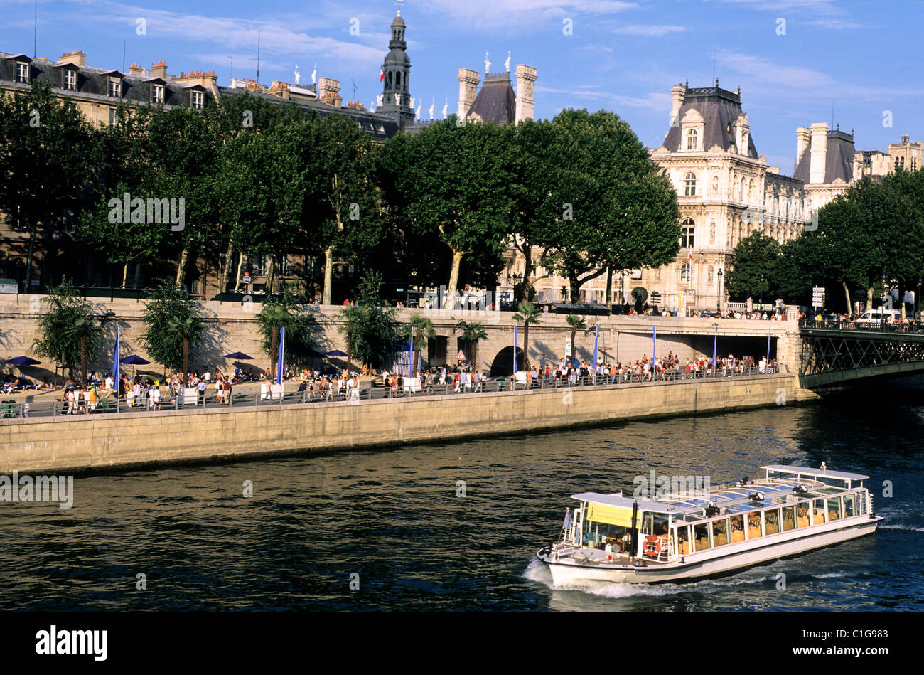 Frankreich Paris Ufer des Flusses Seine Weltkulturerbe von UNESCO Paris Plage Strand Festivall im August auf den Kais der Stockfoto