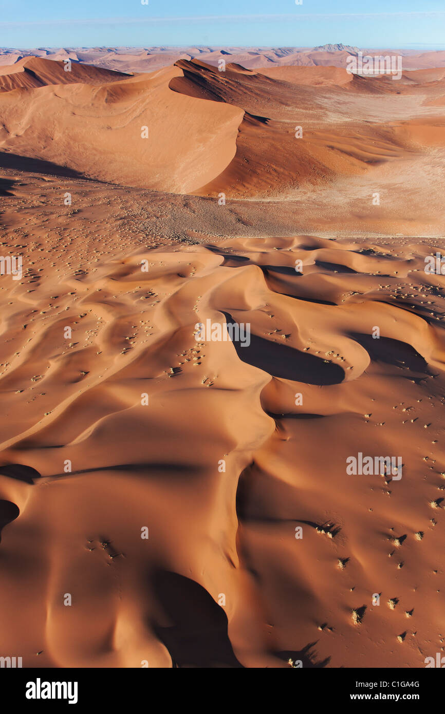 Luftaufnahme des roten Dünen im Sossusvlei. Namib-Wüste. Namib-Naukluft N.P, Namibia Stockfoto