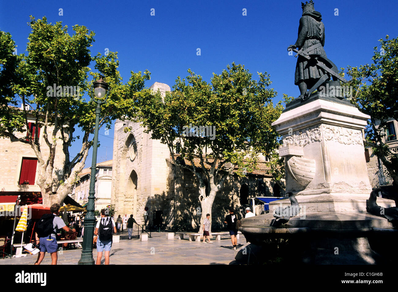 Frankreich, Gard, Stadt von Aigues-Mortes, Saint Louis quadratisch Stockfoto