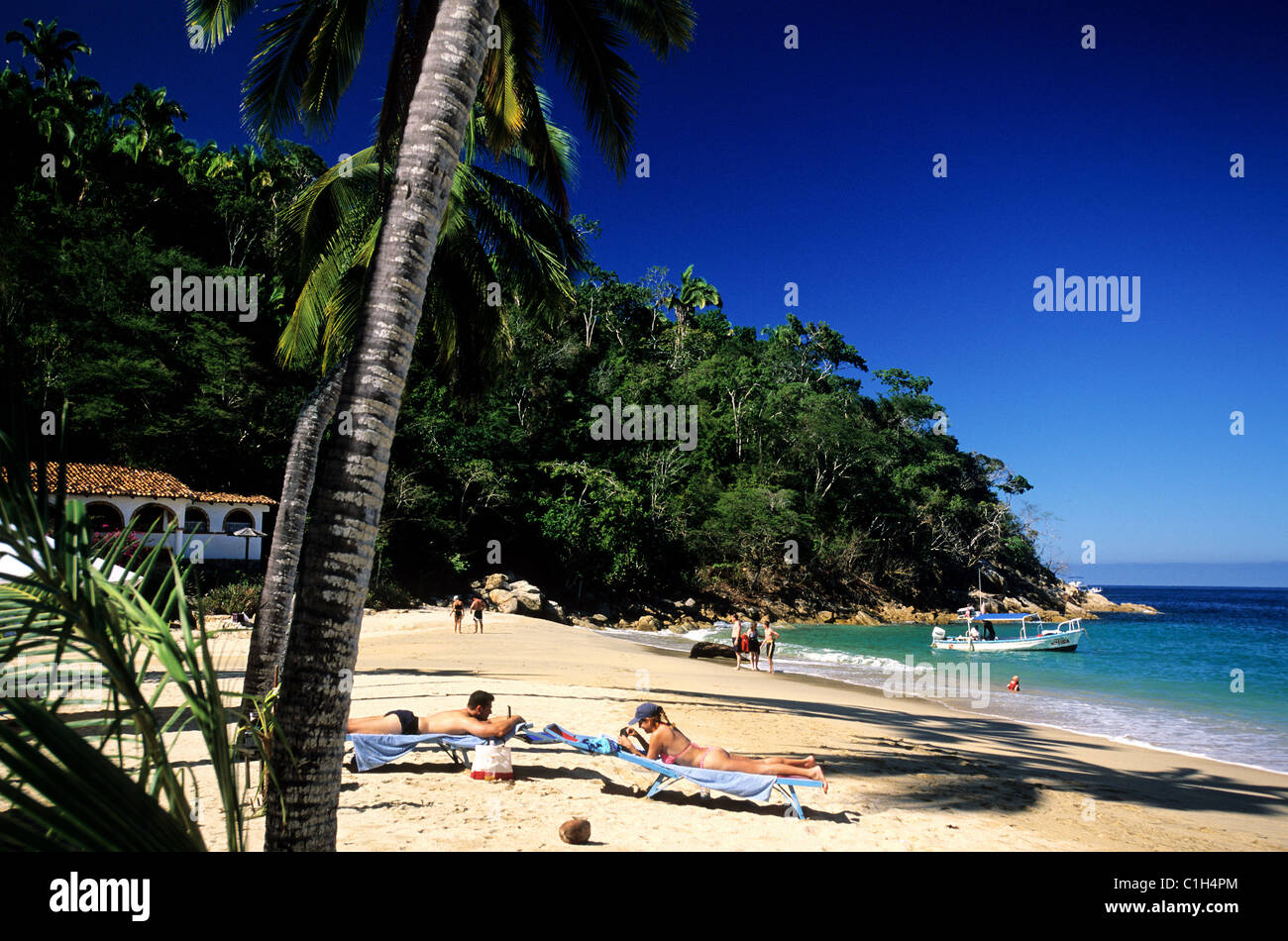 Mexiko, Jalisco state, Puerto Vallarta, die Mahajuitas Strand nur mit dem Taxi-Boot erreicht werden können Stockfoto