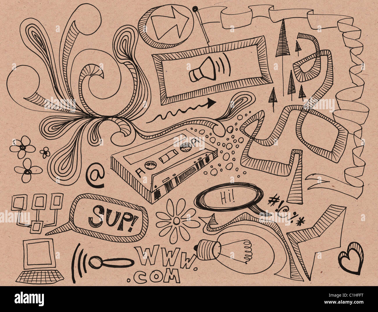 handgezeichnete Kritzeleien Design Elemente veranschaulichen Skizzen zeichnen Stockfoto
