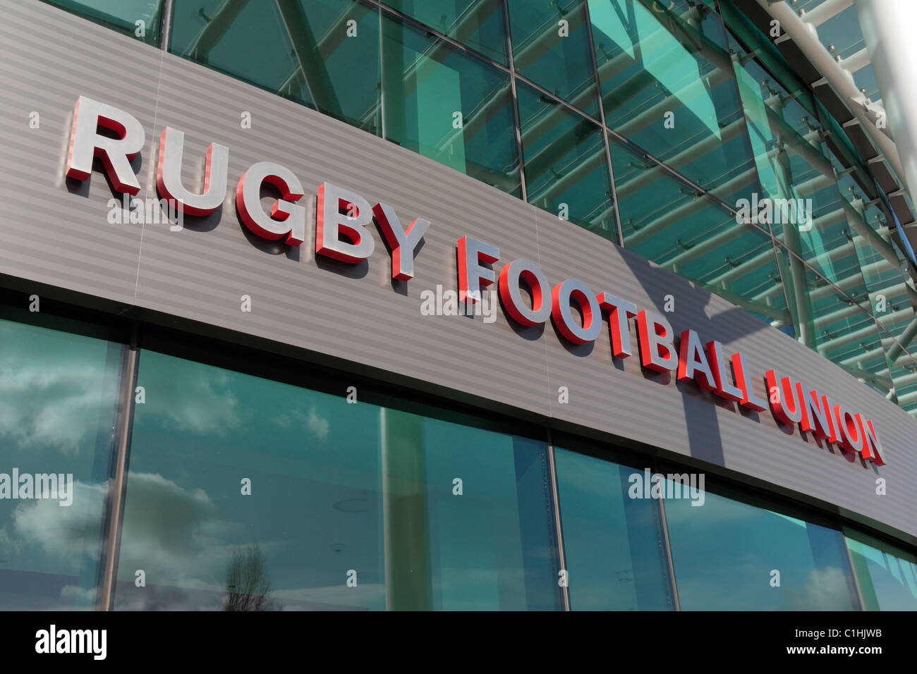 "Rugby Football Union" unterzeichnen außerhalb Twickenham Rugby Stadium, London, UK. Stockfoto