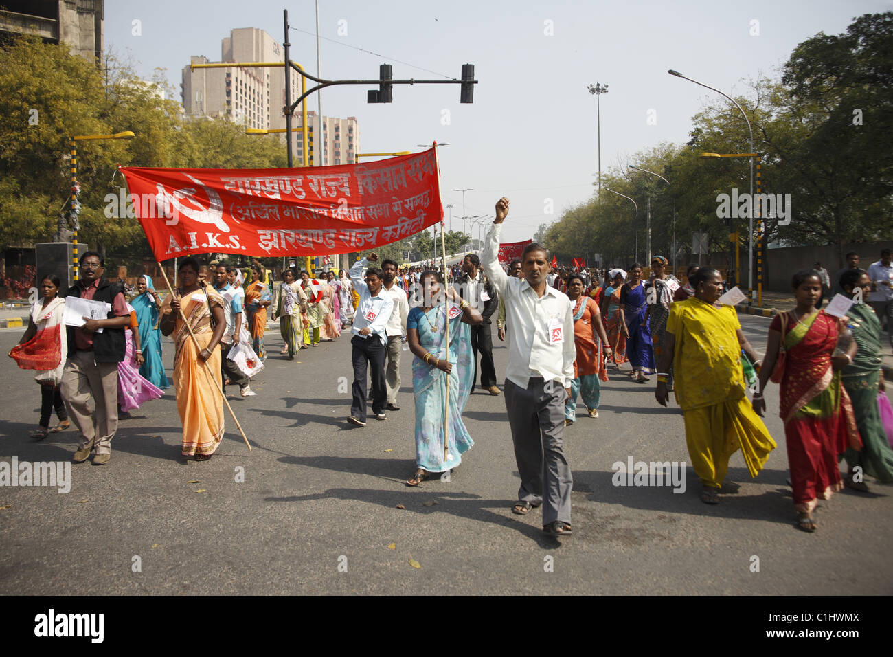 IND, Indien, 20110310, Protestmarsch, Demo AIKS (alle Indien Kisan Sabha) Stockfoto